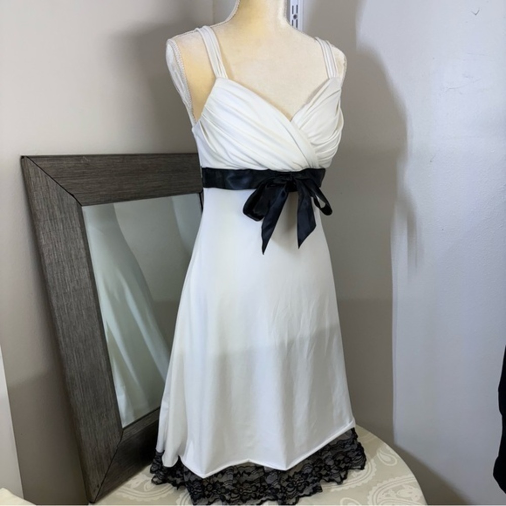 My Michelle White and Black Pleated Wrap midi dress